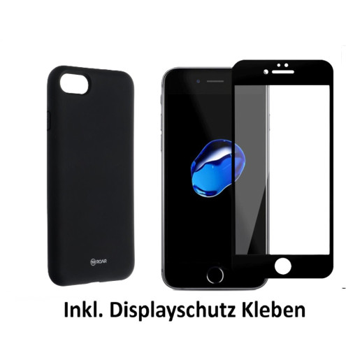 Set Apple iPhone SE Back Cover schwarz (Hülle+Panzerglas+Kleben)