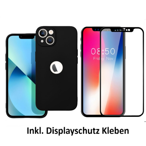 Set Apple iPhone 13 Back Cover schwarz (Hülle+Panzerglas+Kleben)