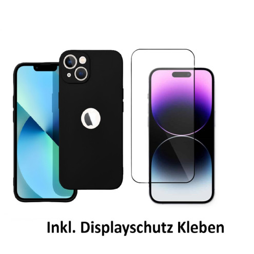 Set Apple iPhone 15 Back Cover schwarz (Hülle+Panzerglas+Kleben)