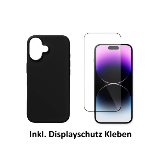 Set Apple iPhone 16 Plus Back Cover schwarz (Hülle+Panzerglas+Kleben)