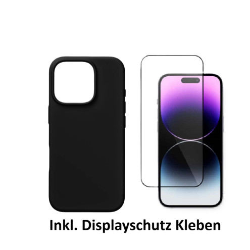 Set Apple iPhone 16 Pro Back Cover schwarz (Hülle+Panzerglas+Kleben)