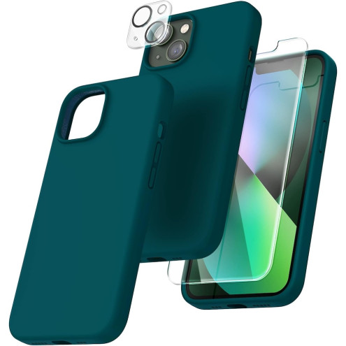 TOCOL Liquid TPU Case iPhone 13 + 2x Panzerglas + 2x Kameraschutz grau-grün