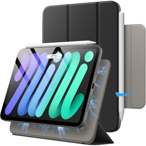 JETech magnetische Folio Hülle iPad mini 7.Gen / 6.Gen.(2024/2021) schwarz mit Trifold Ständer, Auto Sleep/Wake